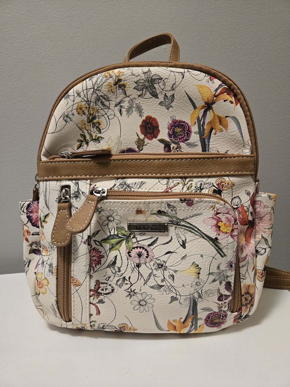 Multisac Mini Floral Backpack with Tan Trim by Multisac